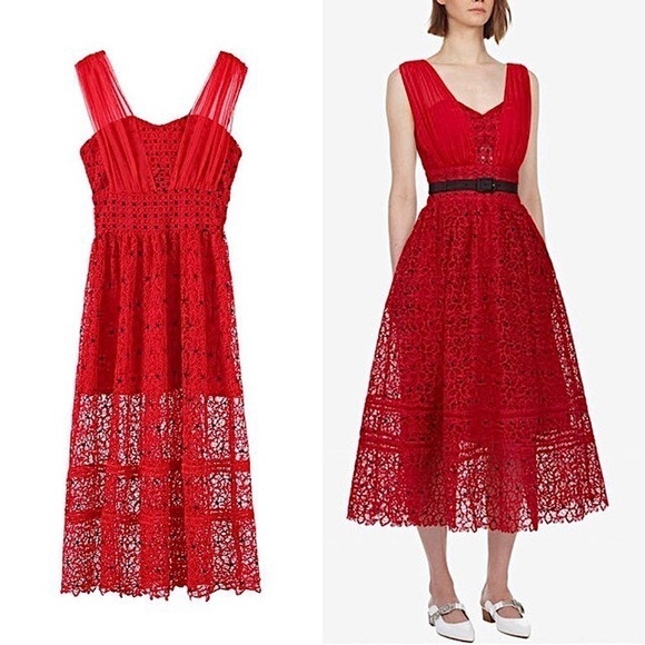 Self-Portrait Dresses & Skirts - SELF-PORTRAIT Floral Crochet Lace Sweetheart Neck Sleeveless Fit & Flare Dress 4